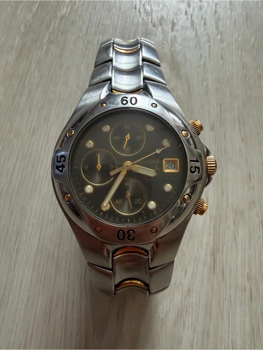 Vintage Bulova Marine Star Mens Watch Two Tone Chronograph